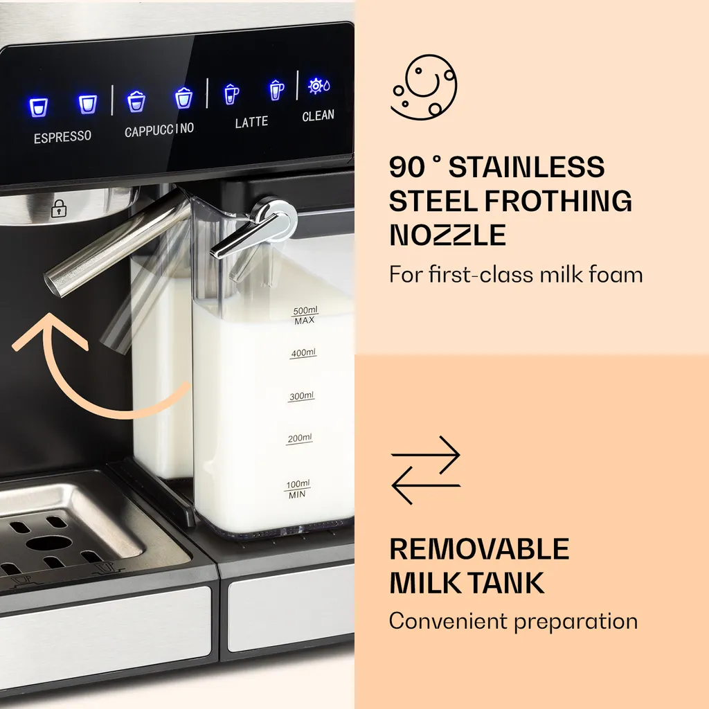 Arabica Comfort Espressomaschine 1350W 20 Bar 1,8l Touch-Bedienfeld Edelstahl â Bild 3