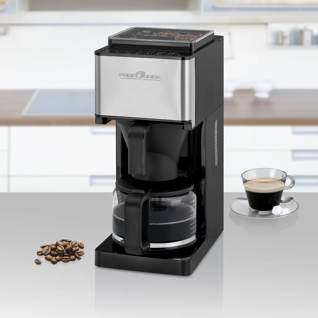 ProfiCook Kaffeeautomat Mit Mahlwerk PC-KA 1138 Edelstahl/schwarz Für 8-10 Tassen – Bild 2