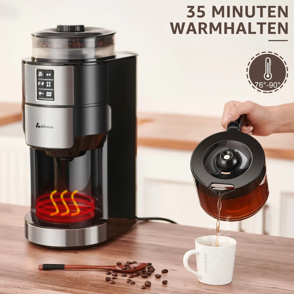 Kompakte Kaffeemaschinen Mit Mahlwerk Filterkaffeemaschine Kaffeemaschine Mit Mühle Für Bohnenkaffee Und Kaffeepulver 2/4/6 Tassen, Schwarz – Bild 6