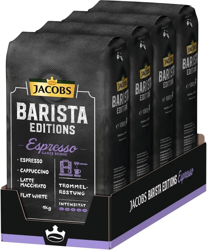 Jacobs Barista Editions Espresso, Bohnenkaffee, Ganze Bohnen, Röstkaffee, Kaffeebohnen, 4 X 1000 G – Bild 5