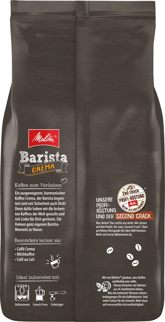 MELITTA Ganze Kaffeebohnen Barista Crema 1100g Ausgewogen Harmonisch Stärke 3 – Bild 3