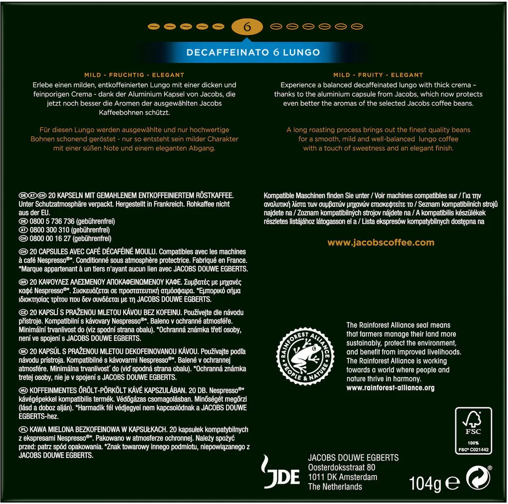 JACOBS Kapseln Nespresso®* Kompatibel Je 20 Kapseln Lungo 6 Classico + Decaffeinato 6 Lungo + Lungo 8 Intenso + Espresso 12 Ristretto - Insgesamt 160 Getränke – Bild 3