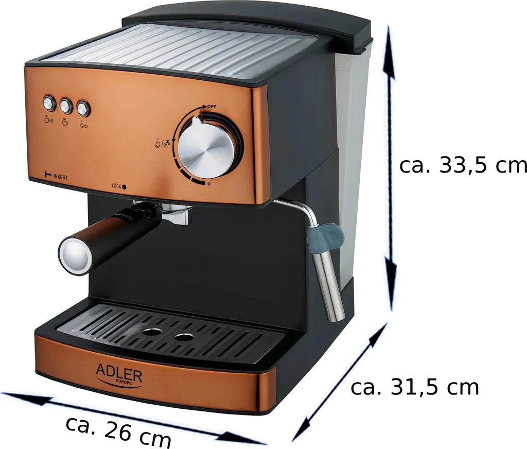 Adler Espressomaschine | Kaffeemaschine | Milchaufschäumer | Cappuccinomaschine | Siebträger Espressomaschine | Elektrische Espressomaschine | Bronze Design | 1,6L Wassertank | 850 Watt |15 Bar | – Bild 10