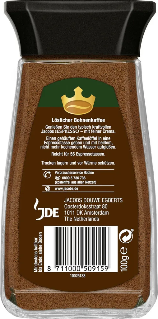 Jacobs Espresso, Löslicher Kaffee, Instantkaffee, Instant Kaffee, Löskaffee, Glas, 100 G – Bild 2