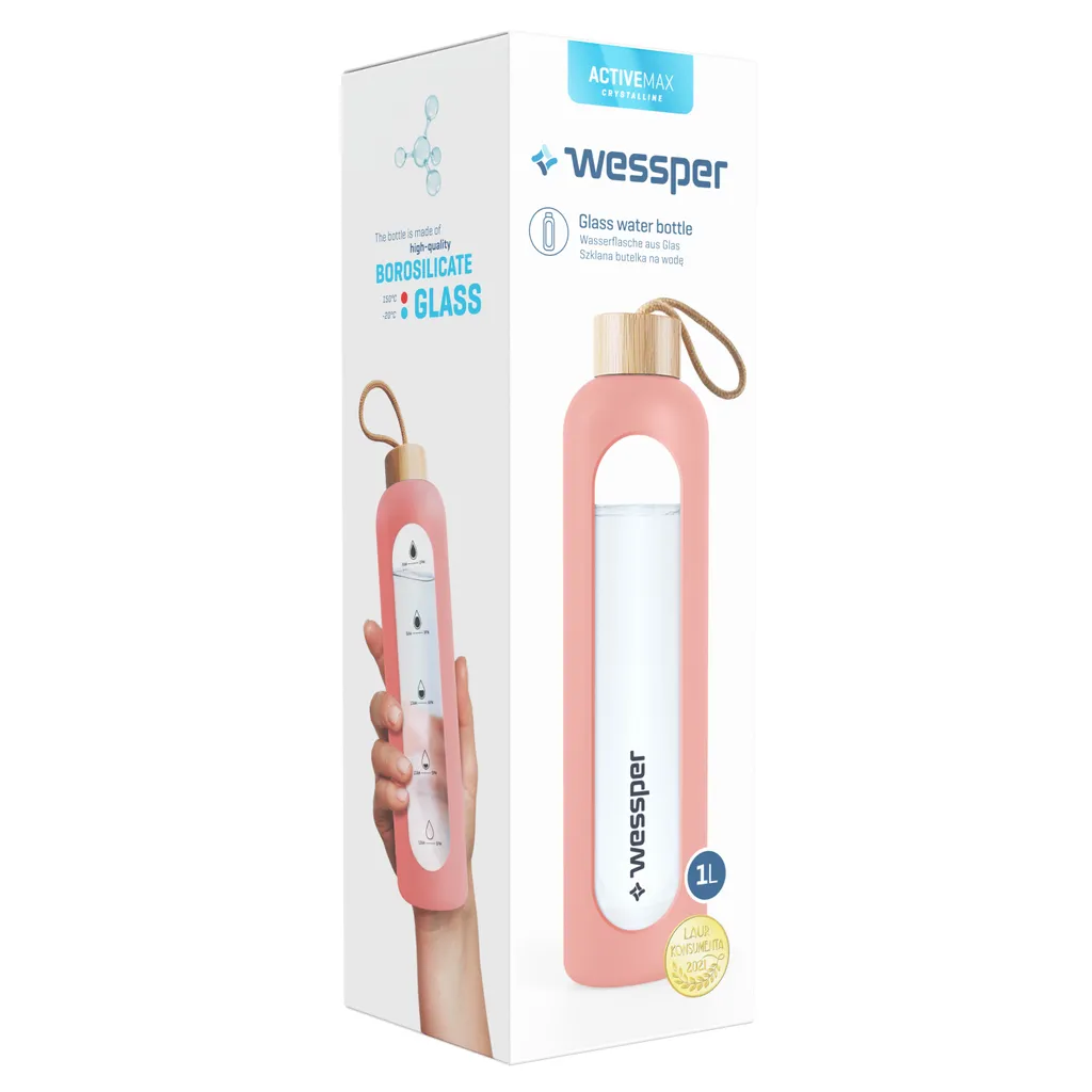 Wessper Trinkflasche Glas Mit Silikonhülle, Wasserflasche Mit Zeitmarkierungen, Transparente Wasserflasche Aus Borosilikat Glas, Berwachung Ihrer Täglichen Wasseraufnahme 1L Rosa – Bild 7