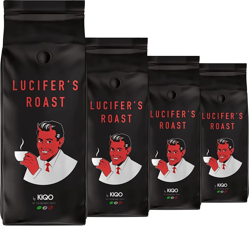 LUCIFER'S ROAST 4x1kg Espresso By KIQO Aus Italien - Starke Kaffeebohnen Für Kaffeevollautomaten Und Siebträger - Säurearm - 100% Robusta (ganze Bohnen, 4x1kg)