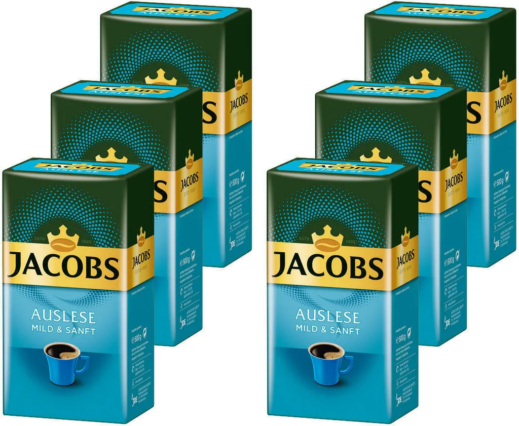 JACOBS Filterkaffee Auslese Mild & Sanft 6 X 500 G Kaffee Gemahlen + 1 Becher+ 1 Dose – Bild 2