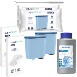AquaFloow Set Für Philips/Saeco- 2x Wasserfilter, 1x Clean Max Entkalker 250ml, 2x Reinigungstabletten, Reiniger
