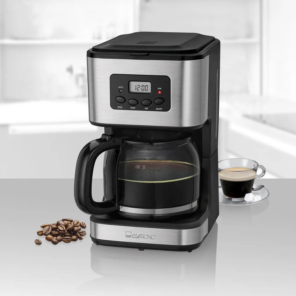 Clatronic KA 3642 Kaffeefiltermaschine Für 12-14 Tassen 1,5 L, Programmierbare 24-Stunden LCD-Digital-Zeitschaltuhr, Edelstahlfront – Bild 2