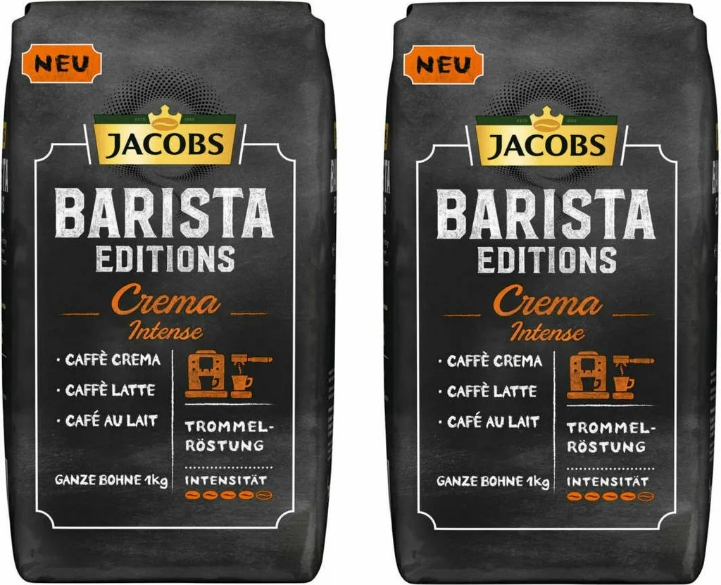 JACOBS Kaffeebohnen Barista Editions Crema Intense 2 X 1kg Ganze Bohnen + 1 Aluminiumdose Im Barista Design – Bild 3