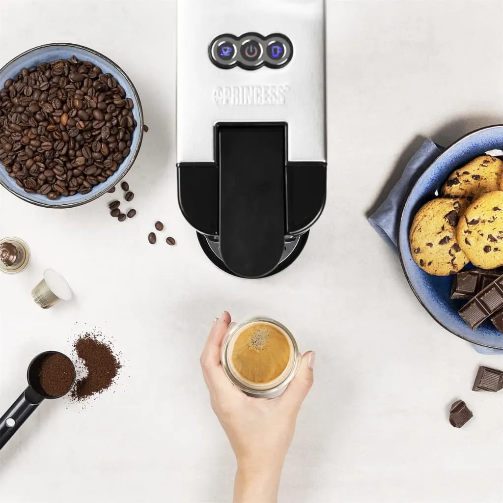 Princess 4-in-1 Multi-Kapsel-Kaffeemaschine 1450W 0,8L Schwarz Silbern – Bild 6