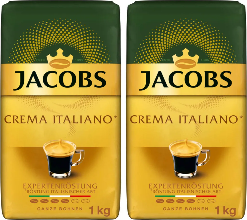JACOBS Kaffeebohnen Expertenröstung Crema Italiano Bohnenkaffee 2 X 1 Kg Ganze Bohne