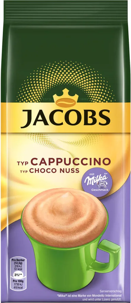 Jacobs Momente Choco Cappuccino Nuss, Mild Mit Schokonote Nachfüllbeutel, 12 X 500g – Bild 2