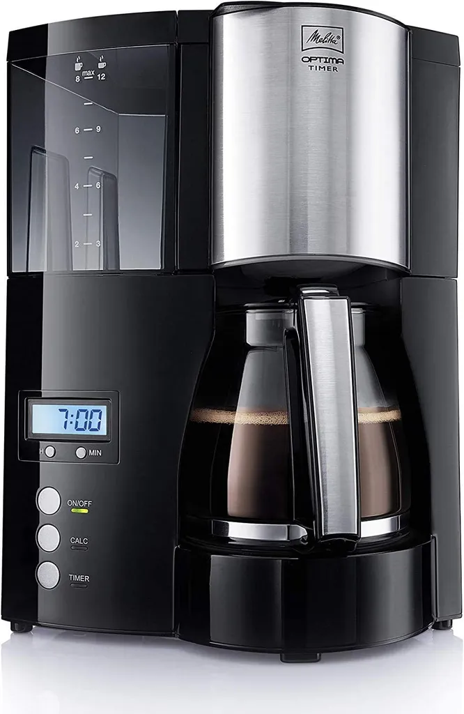 Melitta Optima Timer 100801 Bk, Filterkaffeemaschine Mit Glaskanne Und Timer-Funktion, Abnehmbarer Wassertank, Schwarz