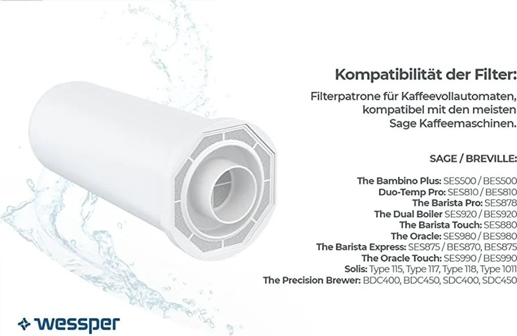 Wessper 6 Stück Wasserfilter Für Sage Kaffeemaschinen | Barista Zubehör Ersatz Für Sage Claro Swiss, Sage Barista Express Pro SES008, SES875,BES920, SES980, SES990, BES811, SES878, SES880, SES812 – Bild 8
