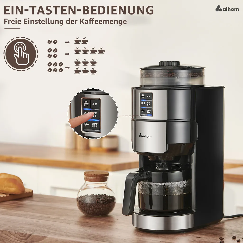 Kompakte Kaffeemaschinen Mit Mahlwerk Filterkaffeemaschine Kaffeemaschine Mit Mühle Für Bohnenkaffee Und Kaffeepulver 2/4/6 Tassen, Schwarz – Bild 5