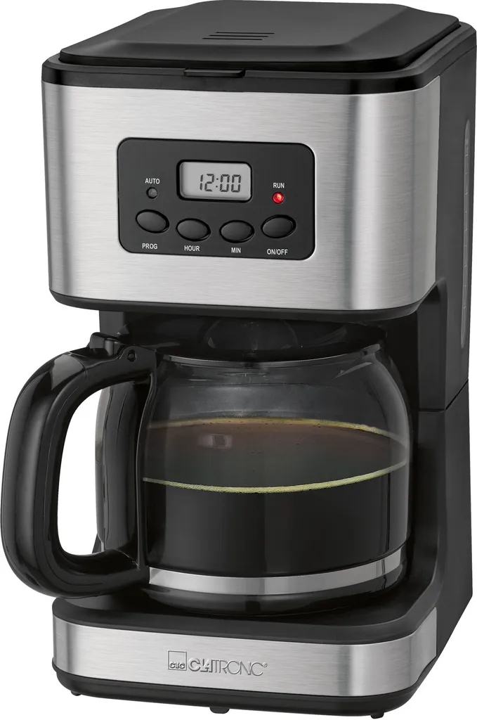 Clatronic KA 3642 Kaffeefiltermaschine Für 12-14 Tassen 1,5 L, Programmierbare 24-Stunden LCD-Digital-Zeitschaltuhr, Edelstahlfront