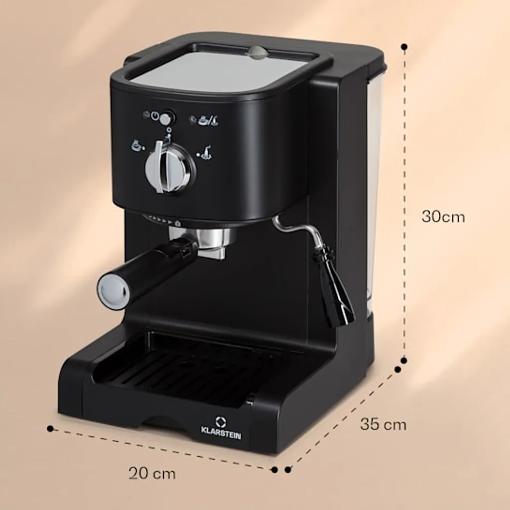 Klarstein Passionata 20 - Espressomaschine, Espresso-Automat, Kaffee-Maschine, 1350 Watt, 1,25 Liter, Automatischer Druckablass, Inkl. Milchschaum Düse Für Zubereitung Von Cappuccino, Schwarz – Bild 7