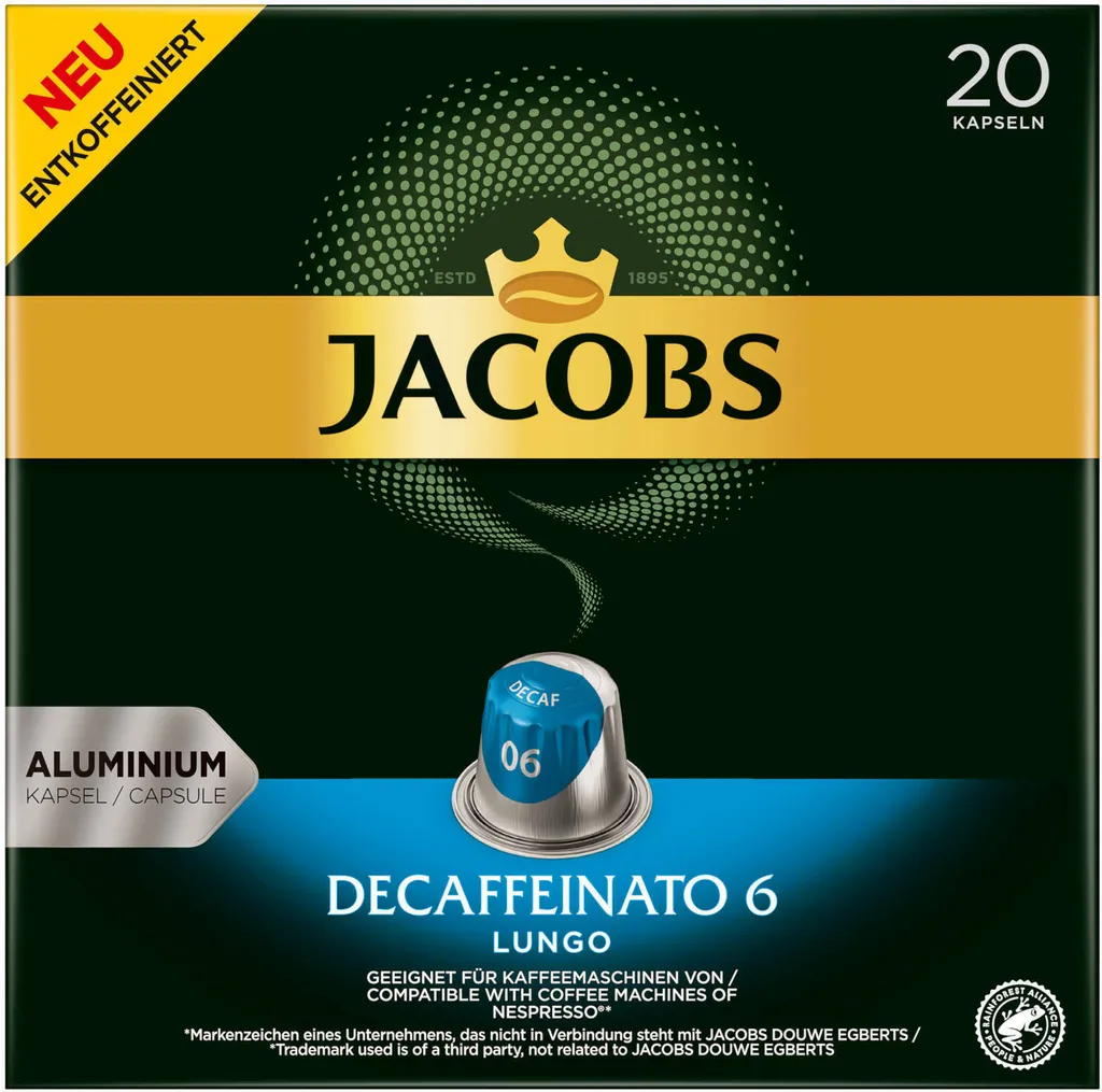 JACOBS Kapseln Nespresso®* Kompatibel Je 20 Kapseln Lungo 6 Classico + Decaffeinato 6 Lungo + Lungo 8 Intenso + Espresso 12 Ristretto - Insgesamt 160 Getränke – Bild 2