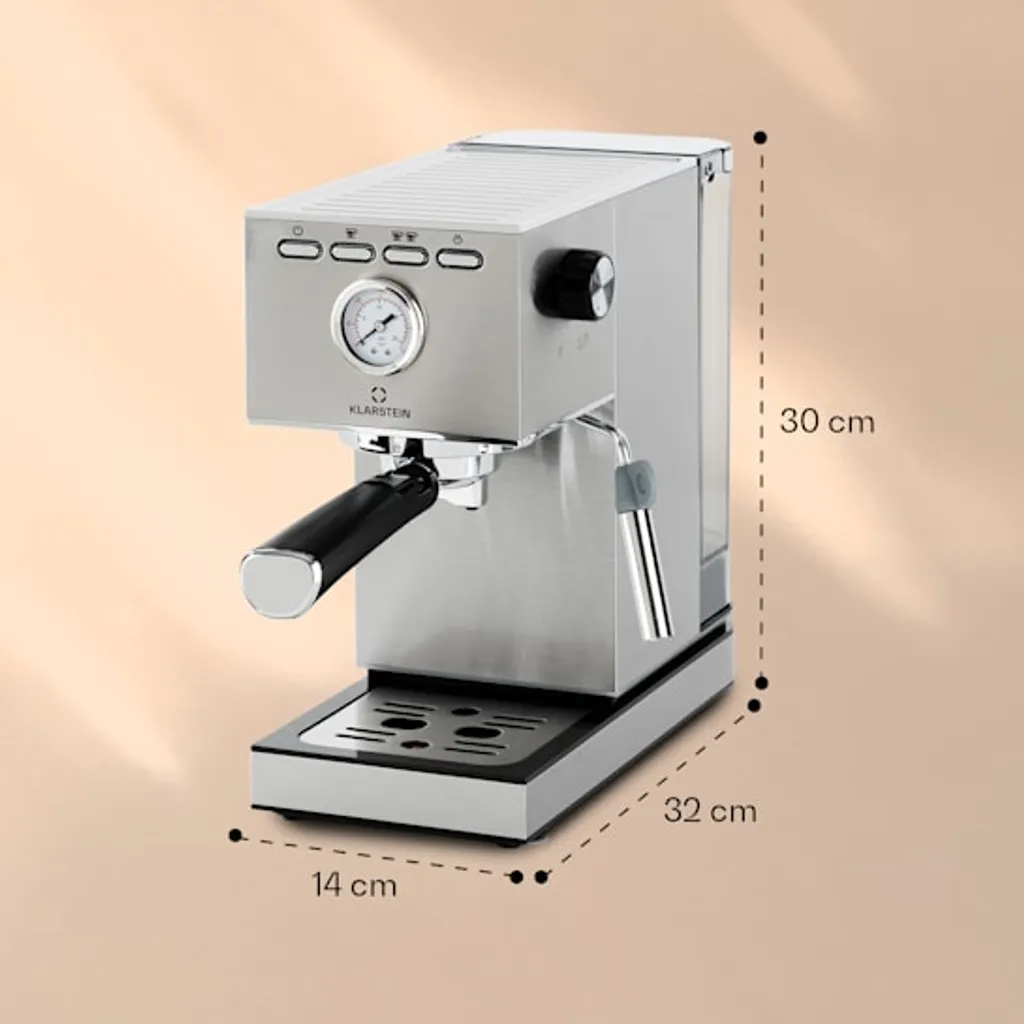 Klarstein Pausa Espressomaker, Siebträgermaschine Mit 1350 Watt, Espressomaschine 20 Bar Druck, Siebträger Kaffeemaschine Mit Wassertank: 1,4 Liter Edelstahl ,silber – Bild 8