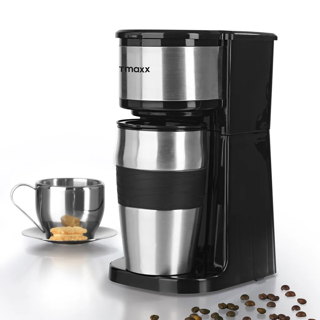 Coffeemaxx Single Kaffeemaschine Edelstahl Inkl Thermobecher – Bild 3