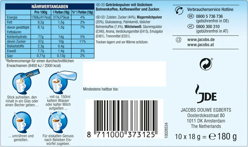 JACOBS Löskaffee 3in1 Typ Ice Coffee Löslicher Kaffee 12 X 10 Getränke Sticks – Bild 5