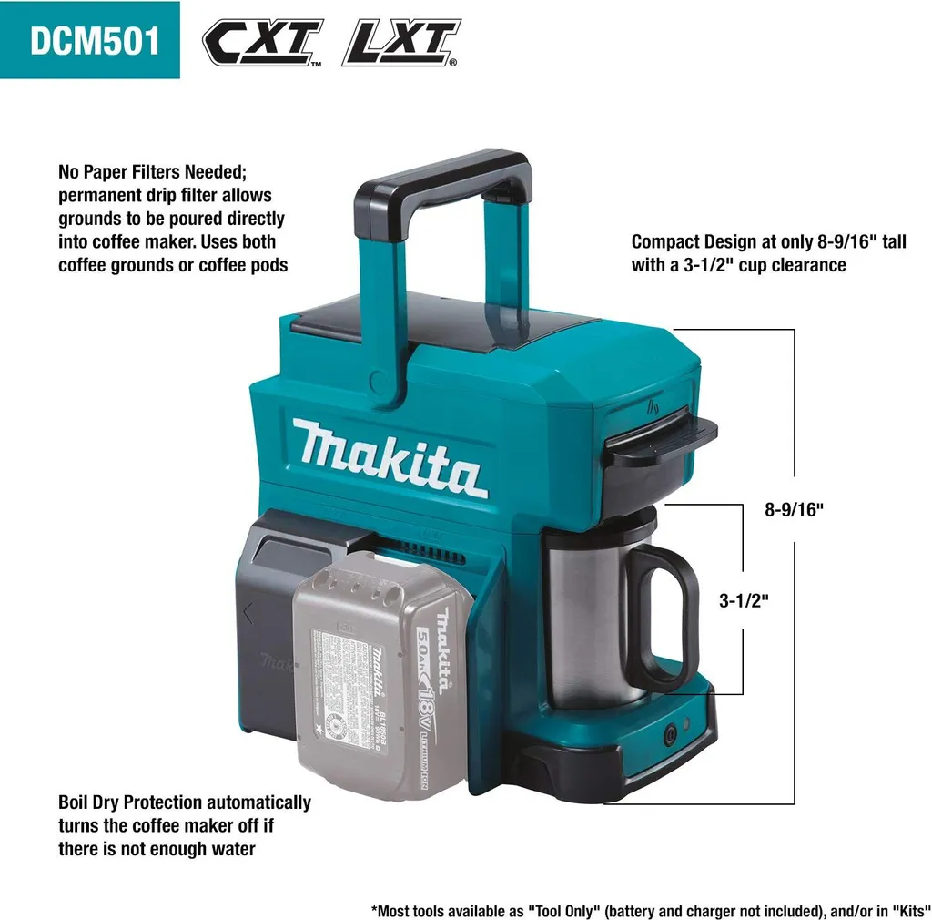 Makita Akku / Netz Tragbare Mobile Kaffeemaschine Caffee DCM501Z 18V 230V – Bild 4