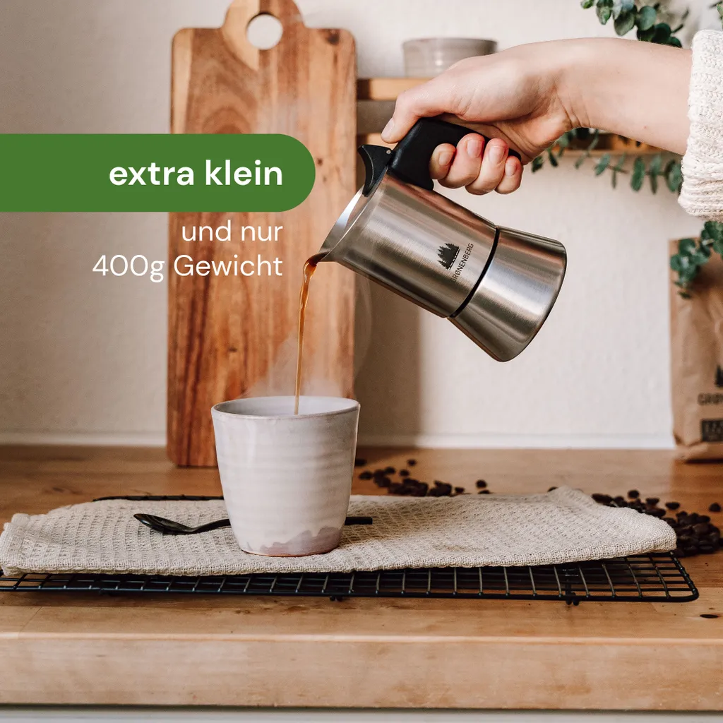 Espressokocher Edelstahl 2 Tassen I Mokkakanne Inkl. Ersatzdichtung I Mokkakocher (100 Ml Füllmenge – Bild 2