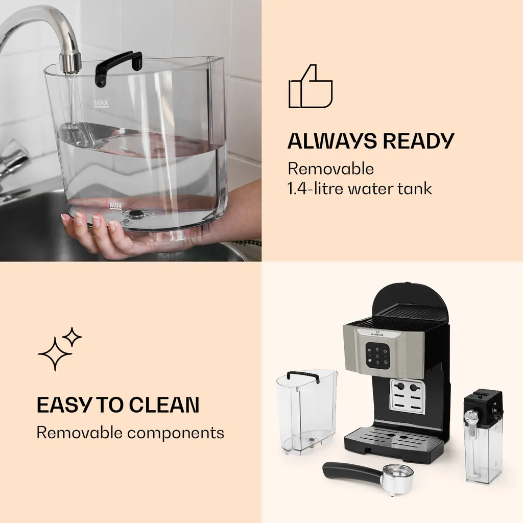 BellaVita Kaffeemaschine 3-in-1 1450 W 20 Bar Milchschäumer – Bild 4