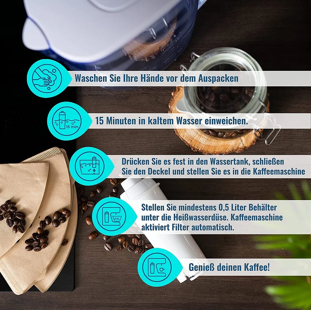 6x Wasserfilter + Delonghi 500ml EcoDecalk Entkalk Von Wesper Kompatible Mit DeLonghi ECAM 45.366.B – Bild 6