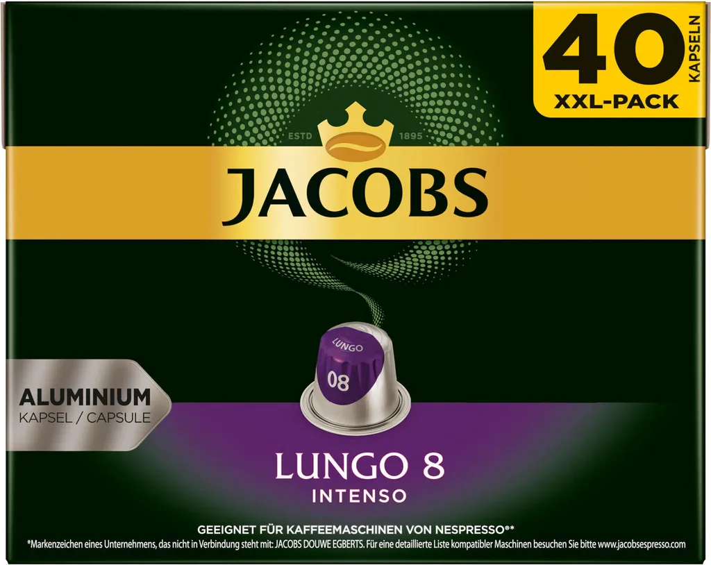Jacobs Lungo 8 Intenso XXL-Pack | 40 Nespresso® Komp. Kapseln