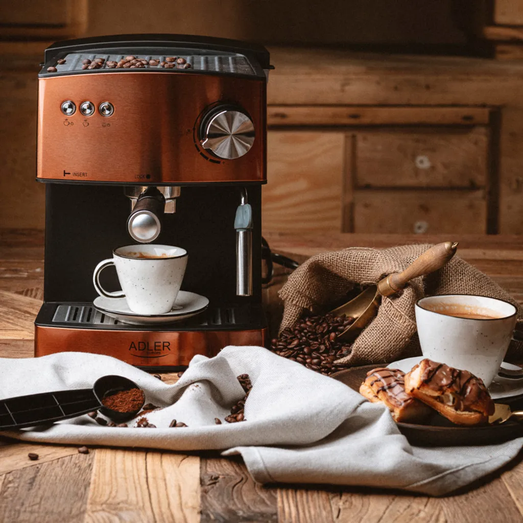 Adler Espressomaschine | Kaffeemaschine | Milchaufschäumer | Cappuccinomaschine | Siebträger Espressomaschine | Elektrische Espressomaschine | Bronze Design | 1,6L Wassertank | 850 Watt |15 Bar | – Bild 13