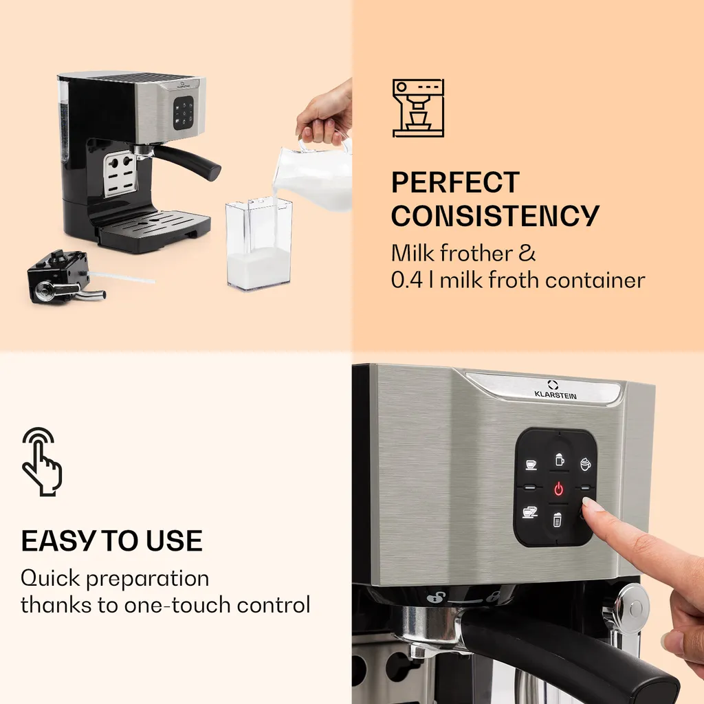 BellaVita Kaffeemaschine 3-in-1 1450 W 20 Bar Milchschäumer – Bild 3