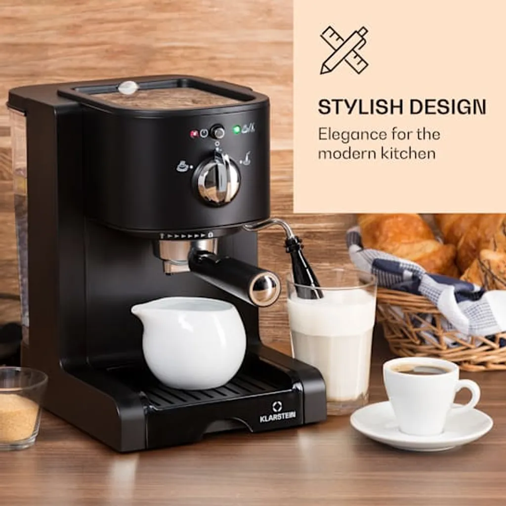 Klarstein Passionata 20 - Espressomaschine, Espresso-Automat, Kaffee-Maschine, 1350 Watt, 1,25 Liter, Automatischer Druckablass, Inkl. Milchschaum Düse Für Zubereitung Von Cappuccino, Schwarz – Bild 2