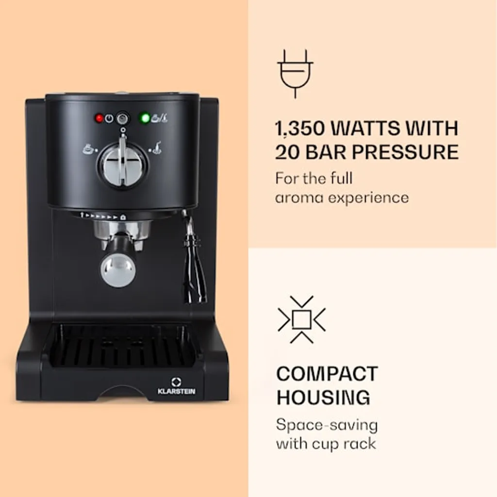 Klarstein Passionata 20 - Espressomaschine, Espresso-Automat, Kaffee-Maschine, 1350 Watt, 1,25 Liter, Automatischer Druckablass, Inkl. Milchschaum Düse Für Zubereitung Von Cappuccino, Schwarz – Bild 3