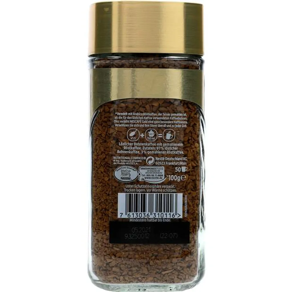 Nestlé® Nescafé Gold Das Original, Löslicher Bohnenkaffee, Kaffee, Gemahlener Röstkaffee, Glas, 100 G – Bild 8