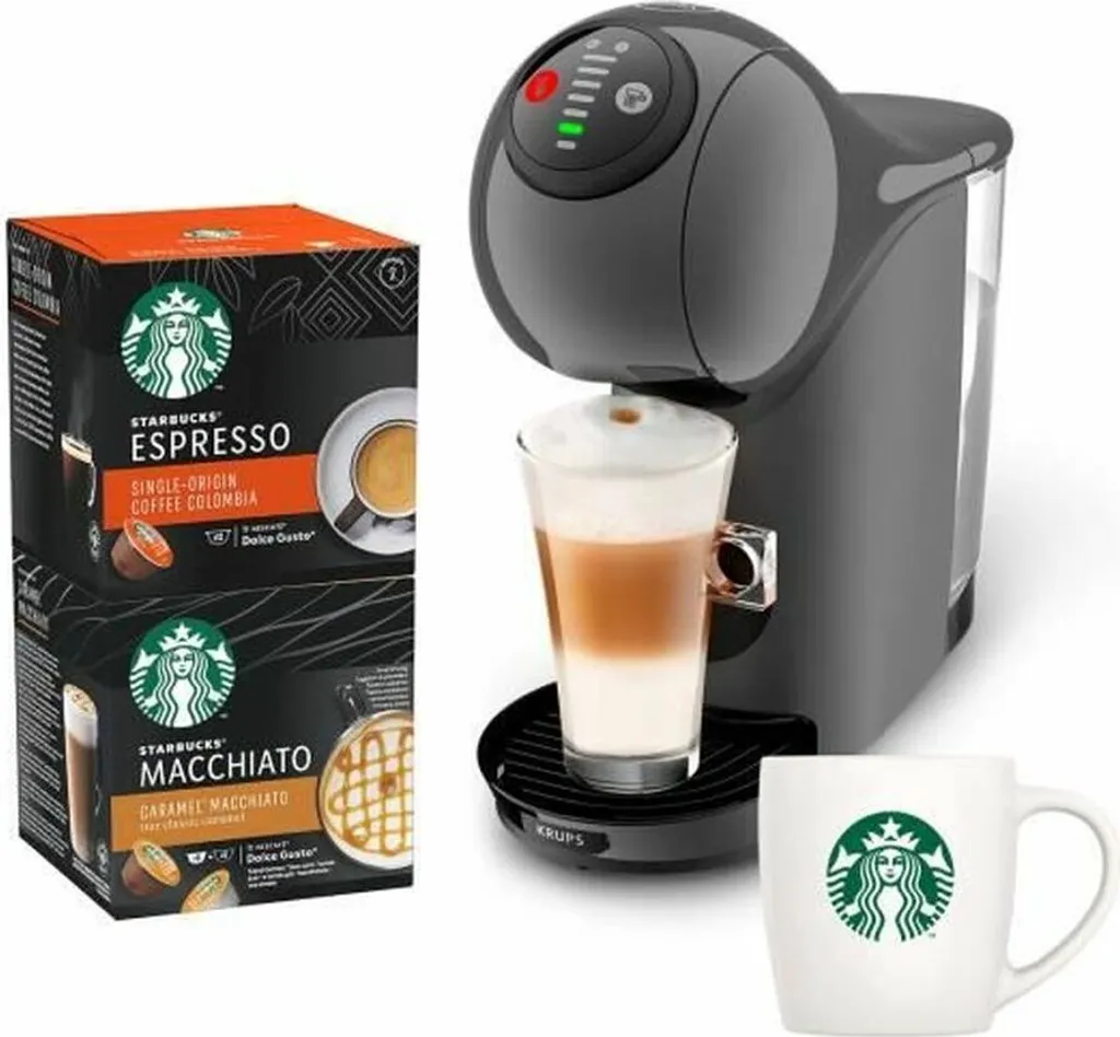 KRUPS NESCAFE DOLCE GUSTO YY4893FD KAPAKE MACHINE + 2 Kisten Espresso- Und Macchiato -Kapseln + Becher Starbucks, Kompakt, Anthrazit